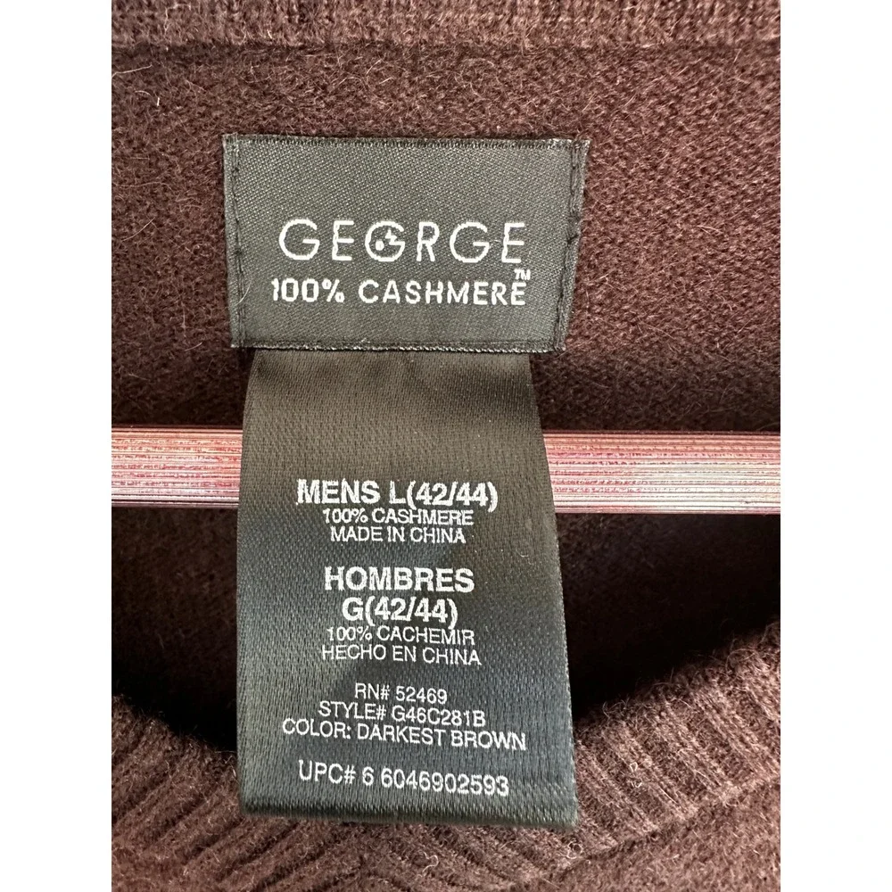 George Mens 100% Cashmere V-Neck Sweater Chocolate Brown Men Large